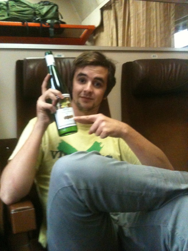 Drinking wine on the train to Bucharest